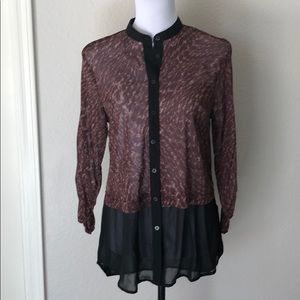Lily White Tiny Animal Print Mesh Chiffon Blouse